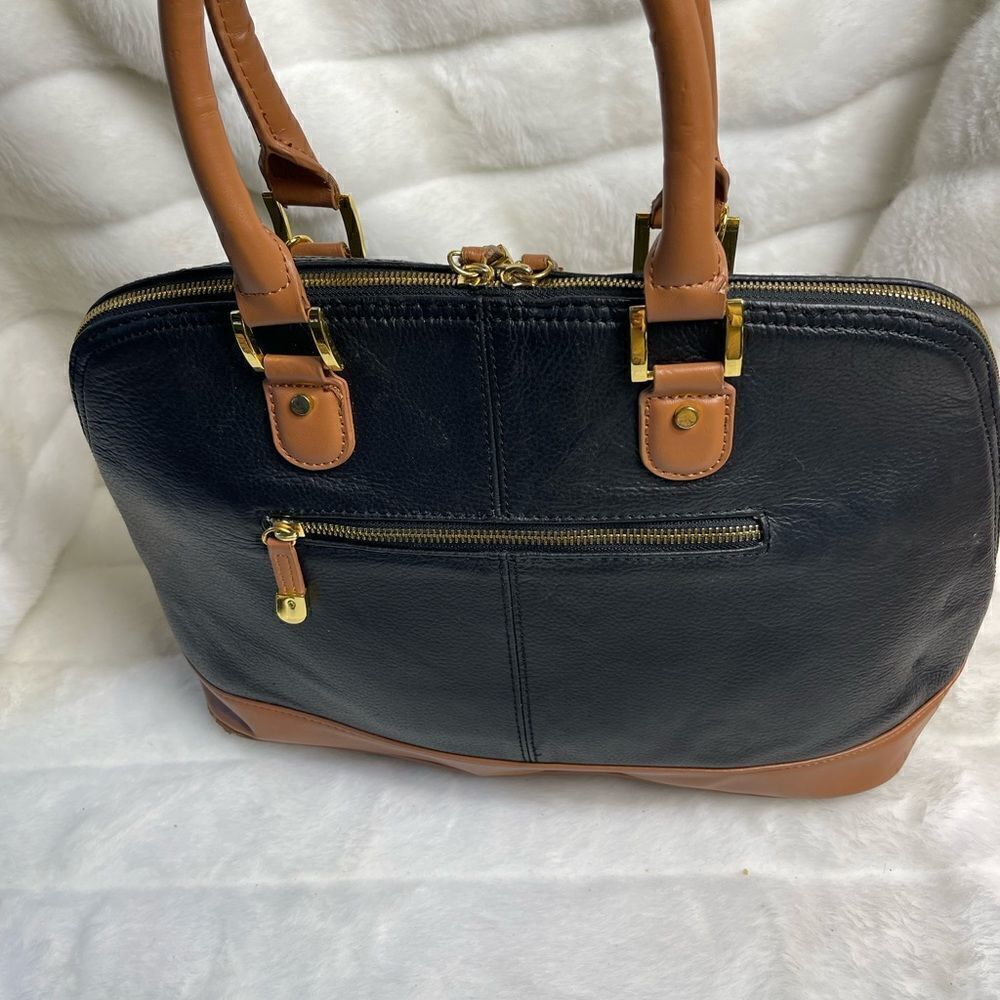 Joy & IMAN faux leather black and brown satchel bag with gold tone accen… - Picture 4 of 11